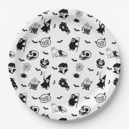 Prato De Papel Halloween Spooky Bonito Padrão Feriado Feriado Neg