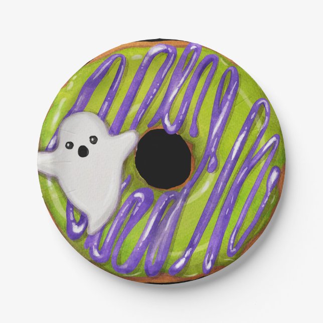 Prato De Papel Halloween Spooky Ghost Green Rosquinha (Frente)
