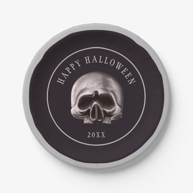 Prato De Papel Halloween Spooky Metal Skull Personalizado (Frente)
