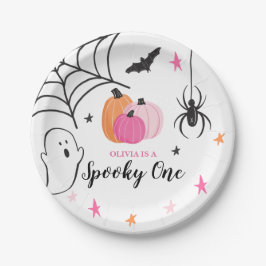 Prato De Papel Halloween Spooky One Birthday rosa Pumpkins