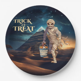 Prato De Papel Halloween Trick Treat Mummy