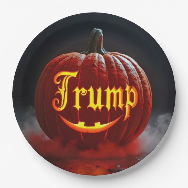 Prato De Papel Halloween Trump Jack-o-lanterna em Mist (Frente)