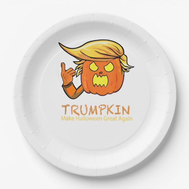Prato De Papel Halloween Trumpkin Engraçado - Design de Figurino  (Frente)