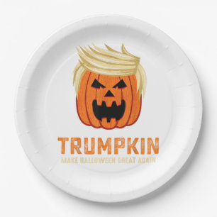 Prato De Papel Halloween Trumpkin Engraçado - Slogan Parody Spook