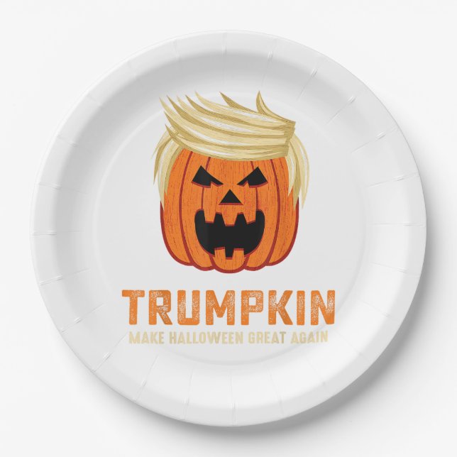 Prato De Papel Halloween Trumpkin Engraçado - Slogan Parody Spook (Frente)