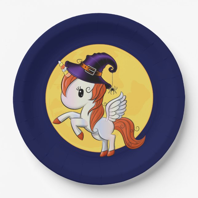 Prato De Papel Halloween Unicorn Pegasus Witch (Frente)