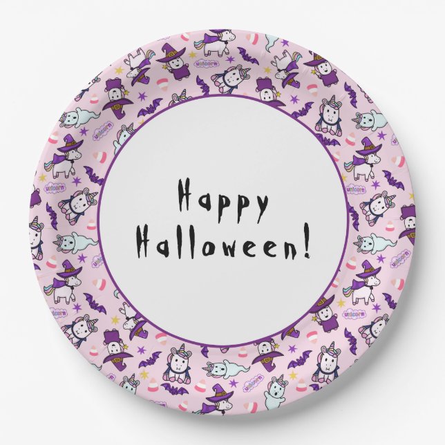 Prato De Papel Halloween Unicorns (Frente)