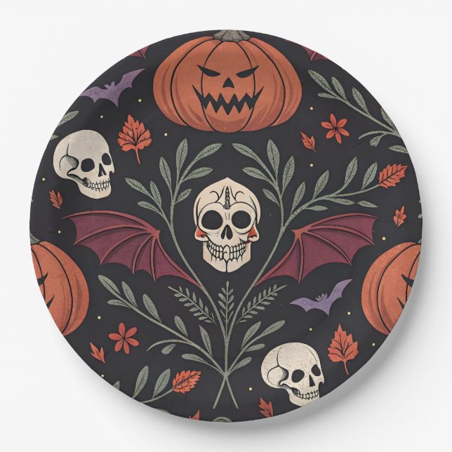 Prato De Papel Halloween Vibes Pattern (Frente)