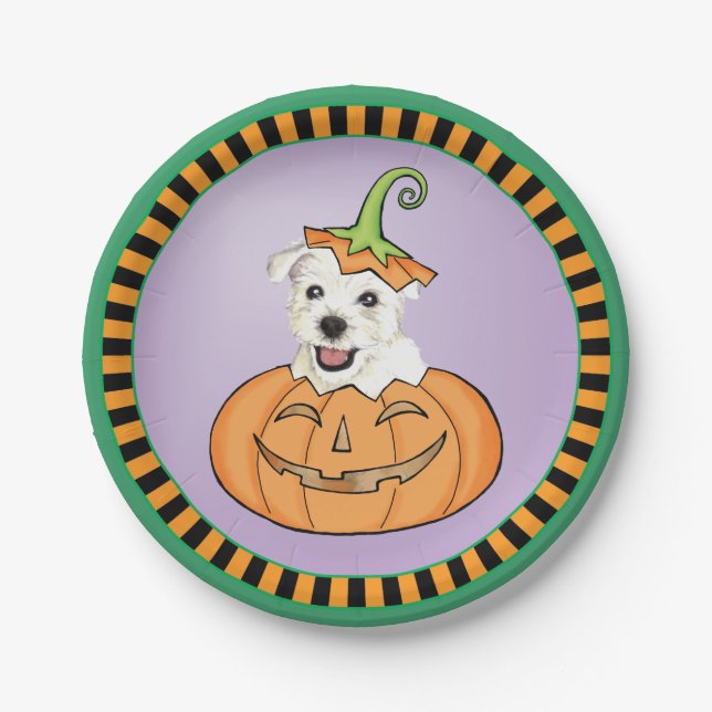 Prato De Papel Halloween Westie (Frente)