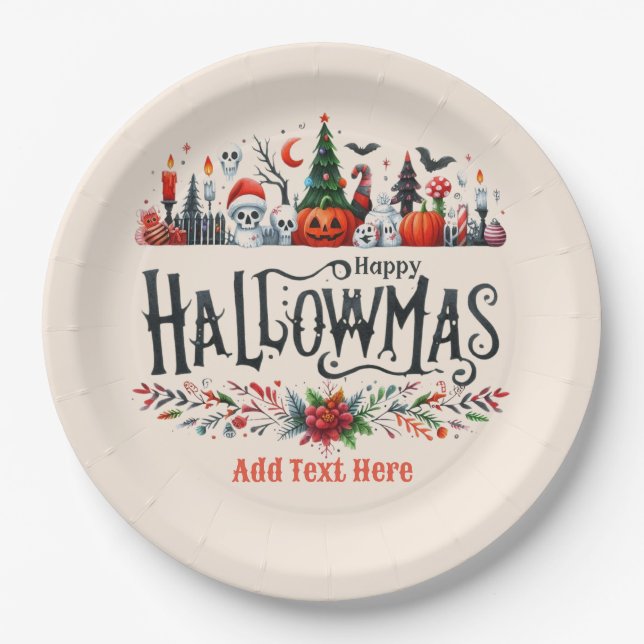 Prato De Papel Hallowmas Halloween Mashup de Natal (Frente)