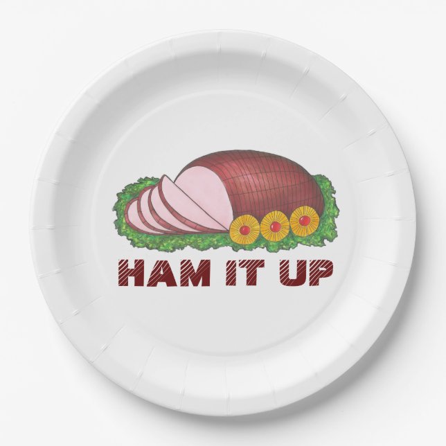 Prato De Papel HAM IT UP Holidy Ham Janta Comida Placas de Natal (Frente)