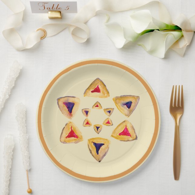 Prato De Papel Hamantaschen Star Paper Plate for Purim (Casamento)