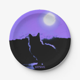 Prato De Papel HAMbWG - Placa de papel - Cat & Moon em roxo