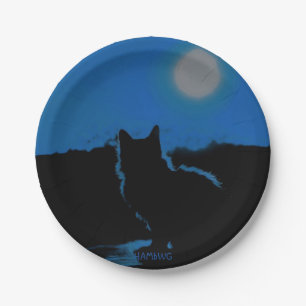 Prato De Papel HAMbWG - Placa de Papel - Gato Azul e Lua