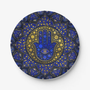 Prato De Papel Hamsa - Mão de Fatima Dot Art Lapis Lazuli