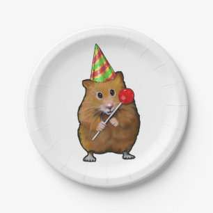 Prato De Papel Hamster com chapéu do partido e pirulito,