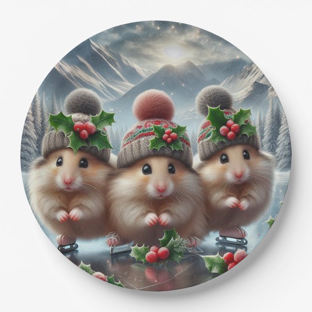 Prato De Papel Hamsters Feliz Natal (Frente)