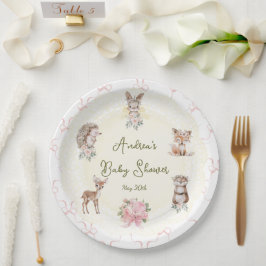 Prato De Papel Hand Drawn Coquette Ribbon Woodland Baby Shower