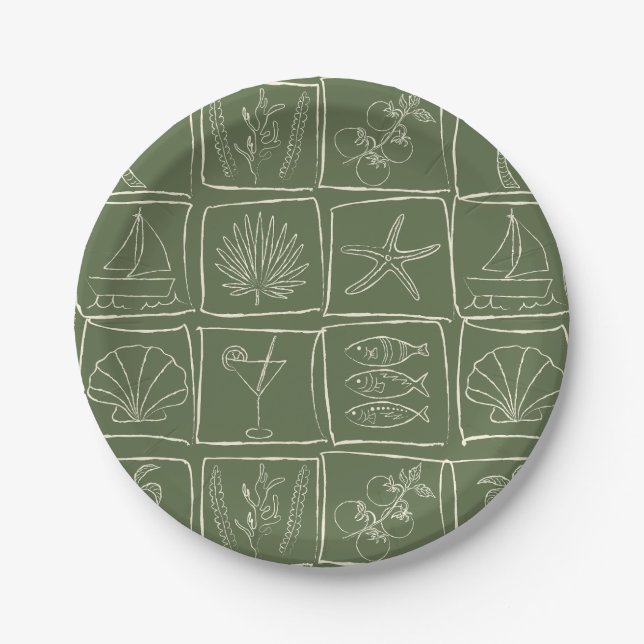 Prato De Papel Hand-Drawn Mediterranean Coastal Tile Olive Grove (Frente)