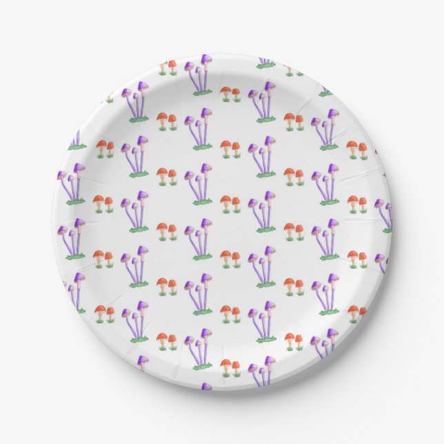 Prato De Papel Hand-Drawn Mushroom Plates (Frente)
