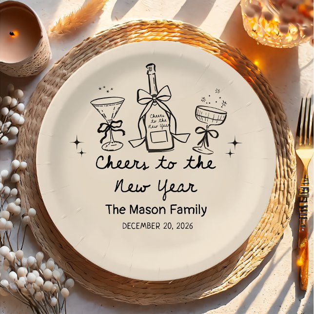 Prato De Papel Hand Drawn New Year's Eve Party Paper Plates  (Criador carregado)