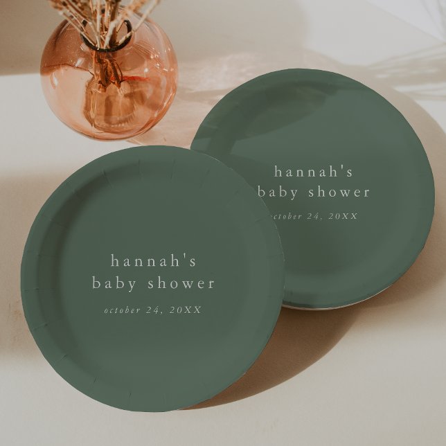 Prato De Papel HANNAH Sage Green Boho Chá de fraldas Simples Mode (HANNAH Sage Green Boho Modern Simple Baby Shower Paper Plates)