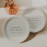 Prato De Papel HANNAH Vintage Boho Chá de fraldas Simples Moderno<br><div class="desc">Estas placas de papel simples modernas de chá de fraldas da coleção Hannah são perfeitas para um chá de fraldas mínimo. A design de cor da nata e da cinza neutra apresenta a tipografia não adornada do boho moderna com um estilo minimalista único. Personalize suas placas de chá de fraldas...</div>