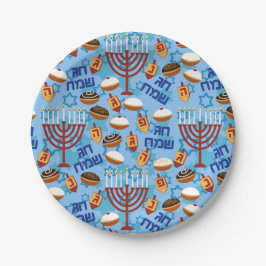 Prato De Papel Hanukiahs, Menorahs e Padrão de Velas