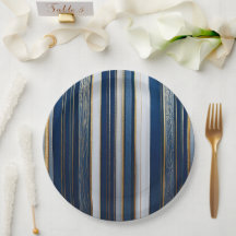 Hanukkah Blues Stripes Azul Branco Dourado