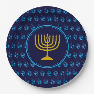Prato De Papel HANUKKAH Dreidel Menorah Israel Blue Silver