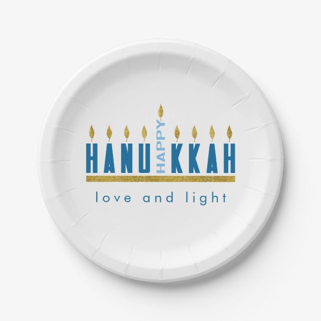 Prato De Papel Hanukkah | Feliz Hanukkah Menorah (Frente)