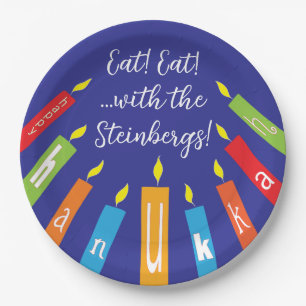 Prato De Papel Hanukkah Happy Candles