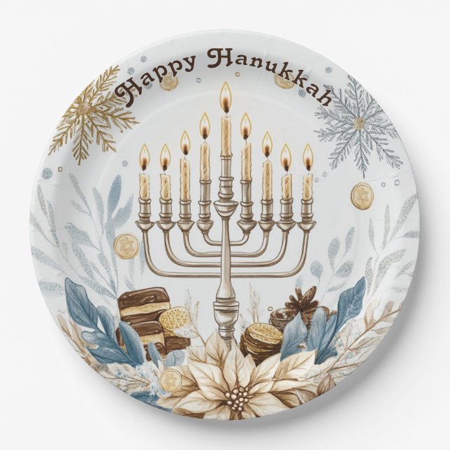 Prato De Papel 🕎 Hanukkah Joy, Festival das Luzes das Cores d'Ág (Frente)