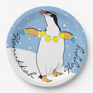 Prato De Papel Hanukkah Pinguim Feliz