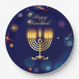 Prato De Papel Hanukkiah Feliz Hanukkah Menorá Judaica Dourada