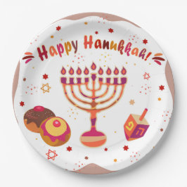 Prato De Papel Hanukkiah Feliz Hanukkah Menorá Judaica Vintage