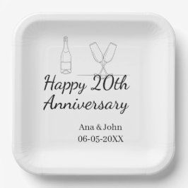 Prato De Papel Happy 20th anniversary champagne bottle glass name