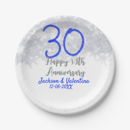 Prato De Papel Happy 30th wedding anniversary silver blue glitter