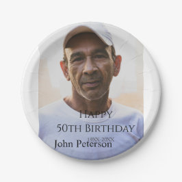 Prato De Papel Happy 50th birthday name photo year man simple min