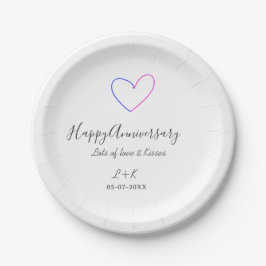 Prato De Papel Happy anniversary pink blue heart name date simple