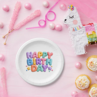 Prato De Papel Happy Birthday Bubble Colourful Glass Design