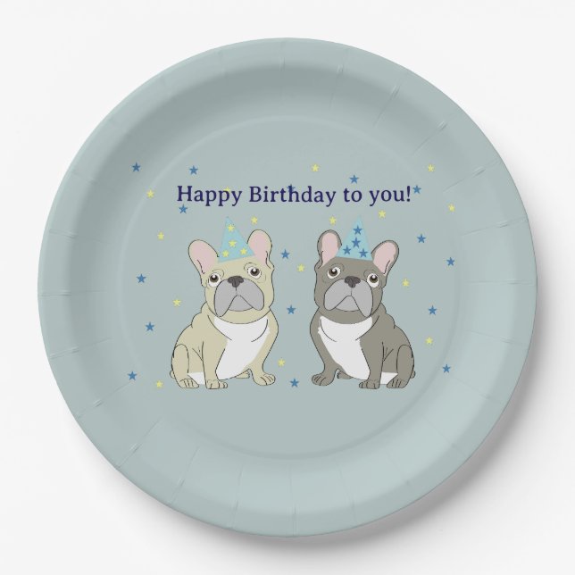 Prato De Papel Happy birthday French bulldog (Frente)
