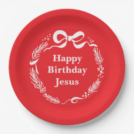 Prato De Papel Happy Birthday Jesus | Hand Drawn Bow Christmas