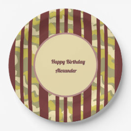 Prato De Papel Happy Birthday Urban Camouflage Stripe Pattern