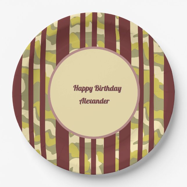 Prato De Papel Happy Birthday Urban Camouflage Stripe Pattern (Frente)