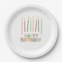 Happy Birthday with Candles on Paper Plates