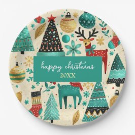 Prato De Papel Happy Christmas party – Whimsical trees reinders