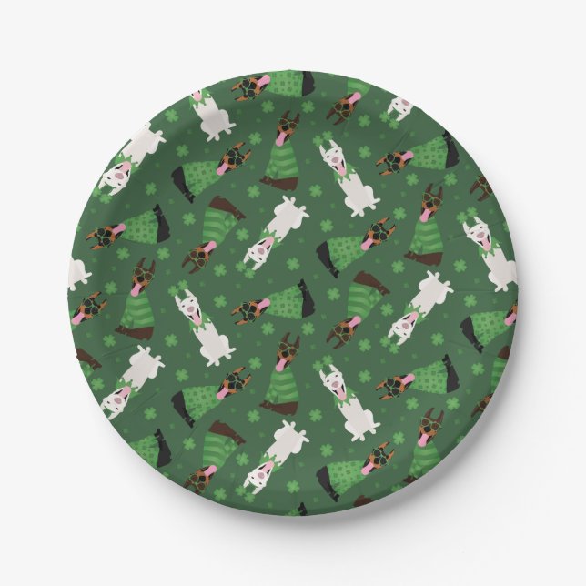 Prato De Papel Happy Dia de São Patrício Dobermann Dogs (Frente)