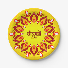 Prato De Papel Happy Diwali adiciona ano amarelo vermelho 7"