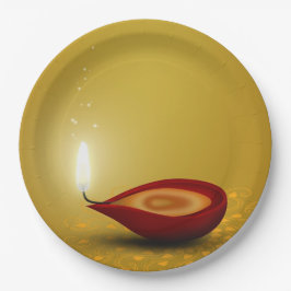 Prato De Papel Happy Diwali Diya - Placa de Papel